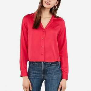 NWT Red Satin Buttondown longsleeve blouse Express